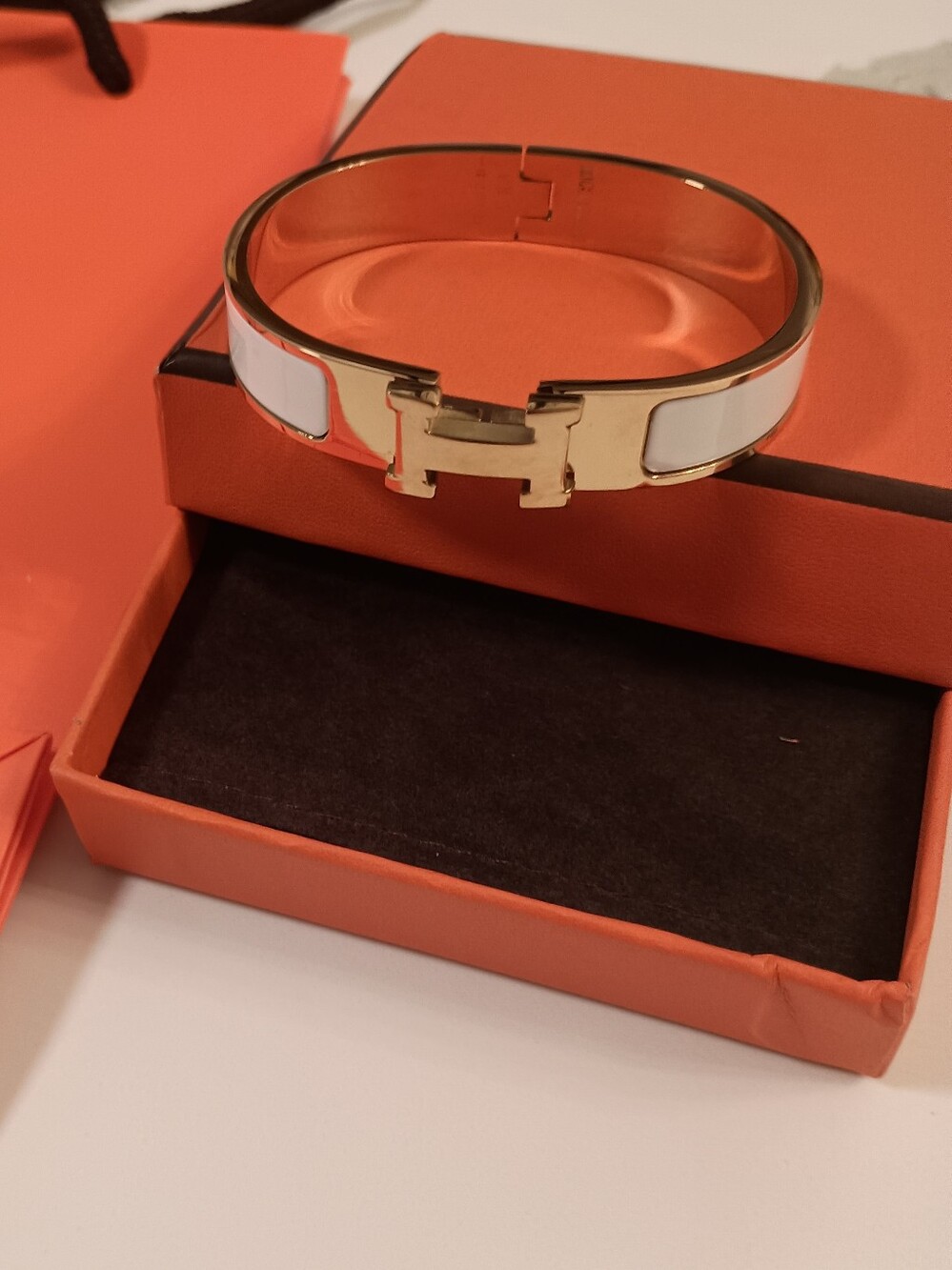 Hermes Click H Bracelet White -Gold  Size PM